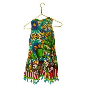Antica Santoria by Giacomo Cinque Floral Colorful Multi Beaded Pom Pom Dress 4T